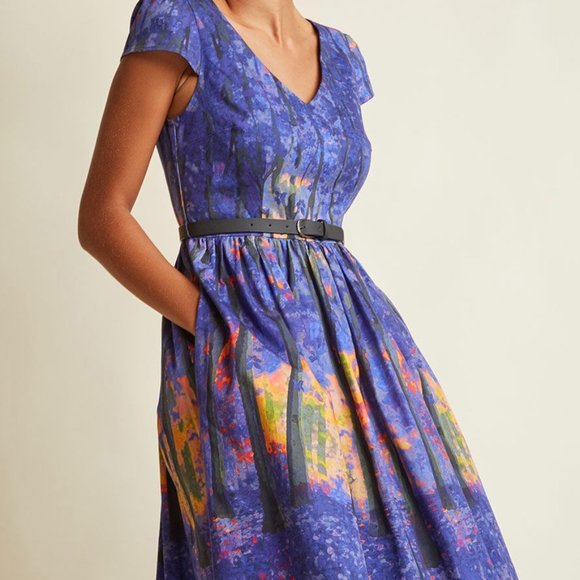 Modcloth Frondescent Fete Dress in Dusk Thicket L - Picture 1 of 5